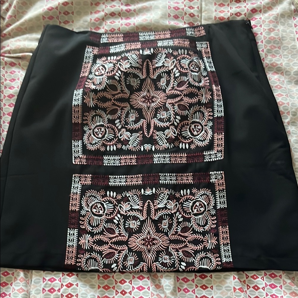 Francesca's Collections Black Skirt with Pink Embroidery